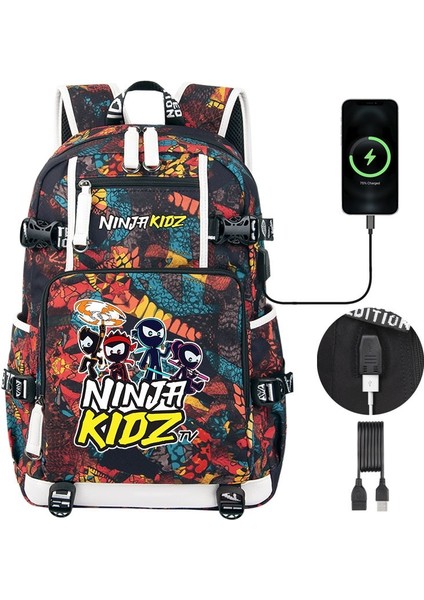 Karikatür Ninja Kidz Çocuk Sırt Çantası Erkek Kız Öğrenciler Schoolbag Yüksek Kaliteli USB Şarj Gençler Dizüstü Omuz Çantası (Yurt Dışından)