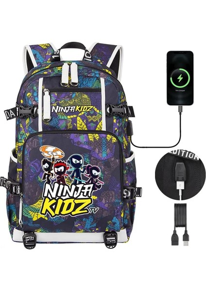 Karikatür Ninja Kidz Çocuk Sırt Çantası Erkek Kız Öğrenciler Schoolbag Yüksek Kaliteli USB Şarj Gençler Dizüstü Omuz Çantası (Yurt Dışından)