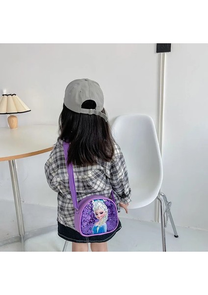 Disney Çocuk Crossbody Çanta Payetler Elsa Prenses Kız Çanta Çok Fonksiyonlu Pu Deri Çanta Doğum Günü Hediyesi (Yurt Dışından)