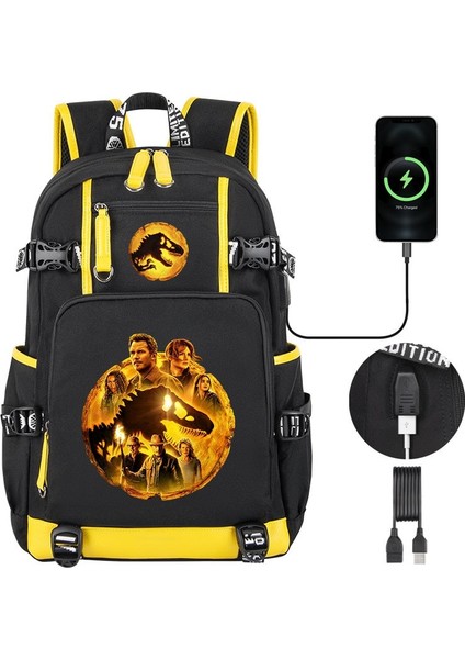 Jurassic World Dominion 3 Yüksek Kaliteli Çocuk Sırt Çantası Erkek Öğrenciler Schoolbag USB Şarj Gençler Dizüstü Omuz Çantası (Yurt Dışından)