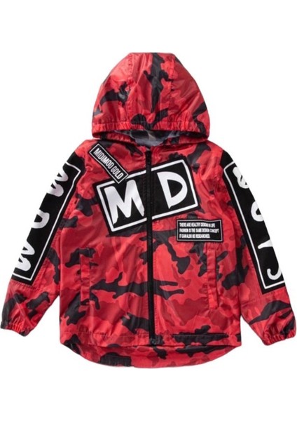 Erkek Çocuk Kamuflaj Desen Kapüşonlu Fermuarlı Mont - Fermuarlı Yağmurluk