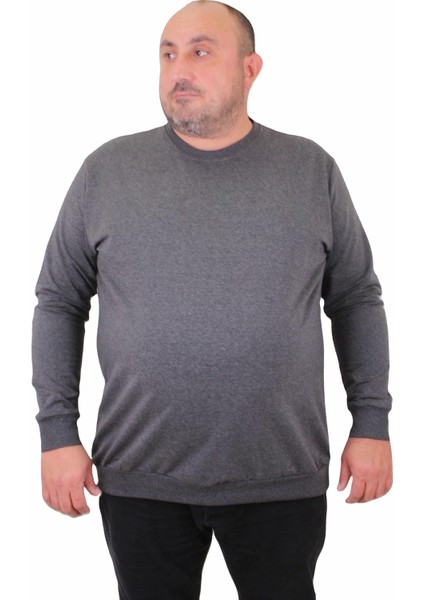 Mocgrande Büyük Beden Sıfır Yaka Classic Sweat 23216 Antrasıt