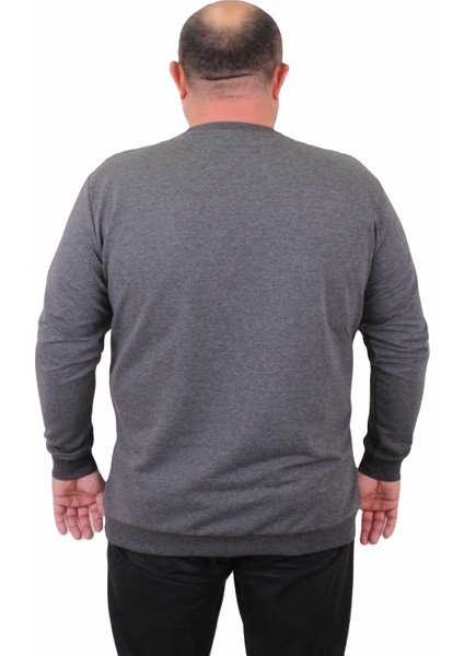 Mocgrande Büyük Beden Sıfır Yaka Classic Sweat 23216 Antrasıt modelleri