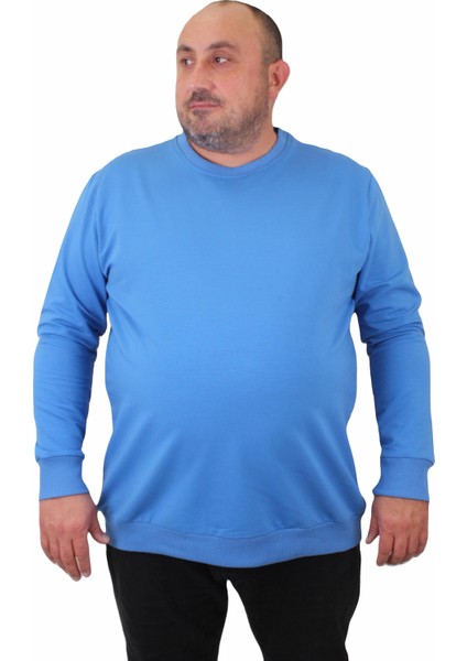 Mocgrande Büyük Beden Sıfır Yaka Classic Sweat 23216 Saks