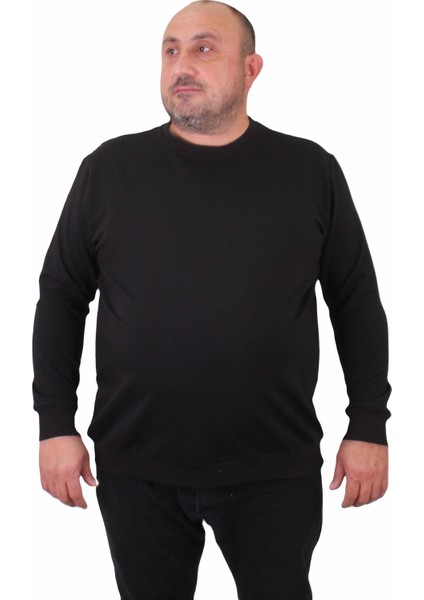 Mocgrande Büyük Beden Sıfır Yaka Classic Sweat 23216 Sıyah