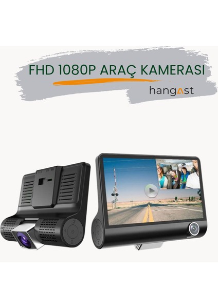 HC-006 4'' 1080P Araç Içi 3 Kameralı Gece Görüşlü Türkçe Menü Yol Kayıt Araç Kamerası