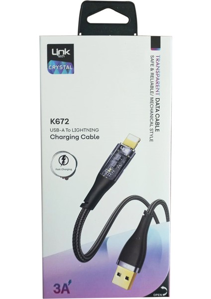 Linktech K672 USB - Lightning 20W 3A 1.3m Örgü Şarj Kablosu