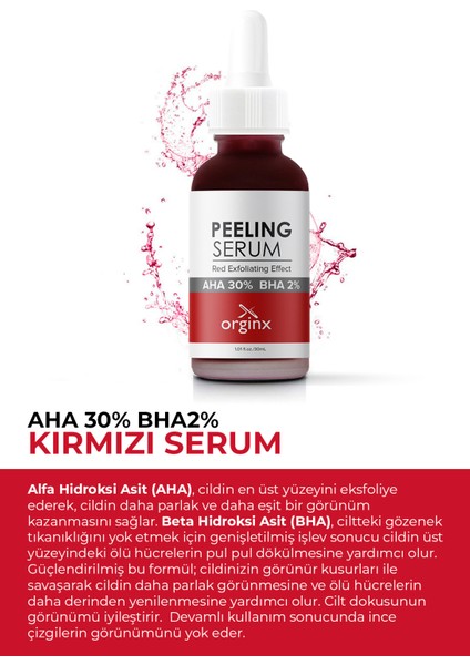 Canlandırıcı & Cilt Tonu Eşitleyici Yüz Kırmızı Peeling Serum 30 ml (Aha 10% + Bha 2%)