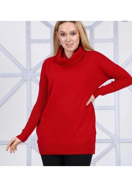 Bordo Şal Yaka Ince Triko Tunik Kazak