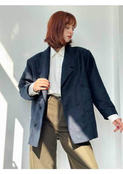 90'lar Retro Model Oversize Tasarım Ceket Kadın Koyu Lacivert fiyatları