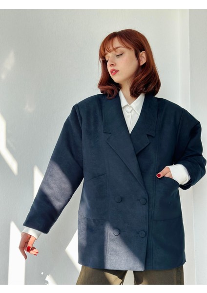 90'lar Retro Model Oversize Tasarım Ceket Kadın Koyu Lacivert modelleri