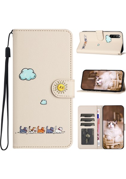 Sony Xperia 10 V Kart Tutuculu Deri Manyetik Folyo Kapak, Kickstand - Tpu Darbeye Dayanıklı Dayanıklı Koruyucu Telefon Kılıfı (Yurt Dışından)