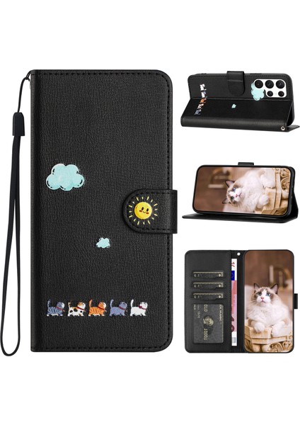 Samsung Galaxy S23 Ultra Kart Tutuculu Deri Manyetik Folyo Kapak, Kickstand - Tpu Darbeye Dayanıklı Dayanıklı Koruyucu Telefon Kılıfı (Yurt Dışından)