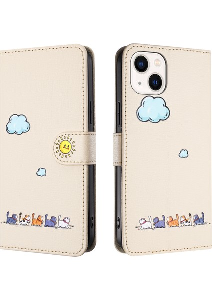 Apple iPhone 14 Kart Tutuculu Deri Manyetik Folyo Kapak, Kickstand - Tpu Darbeye Dayanıklı Dayanıklı Koruyucu Telefon Kılıfı (Yurt Dışından)