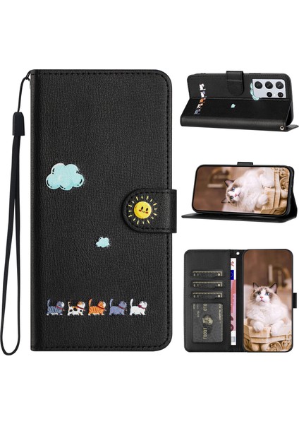 Samsung Galaxy S21 Ultra Kart Tutuculu Deri Manyetik Folyo Kapak, Kickstand - Tpu Darbeye Dayanıklı Dayanıklı Koruyucu Telefon Kılıfı (Yurt Dışından)