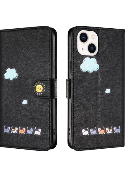 Apple iPhone 14 Plus Kart Tutuculu Deri Manyetik Folyo Kapak, Kickstand - Tpu Darbeye Dayanıklı Dayanıklı Koruyucu Telefon Kılıfı (Yurt Dışından)