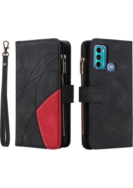 Durumda Motorola G60 Dokuz Kart Yuvalı Zip Cüzdan Suni Deri Manyetik Kapatma Telefon Kılıfı (Yurt Dışından)