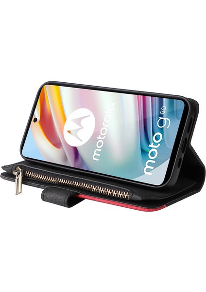 Durumda Motorola G60 Dokuz Kart Yuvalı Zip Cüzdan Suni Deri Manyetik Kapatma Telefon Kılıfı (Yurt Dışından)