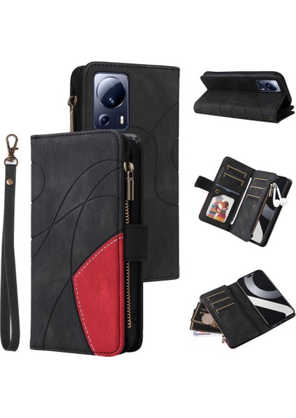 Durumda Xiaomi Mi 13 Lite Dokuz Kart Yuvalı Zip Cüzdan Suni Deri Manyetik Kapatma Telefon Kılıfı (Yurt Dışından)