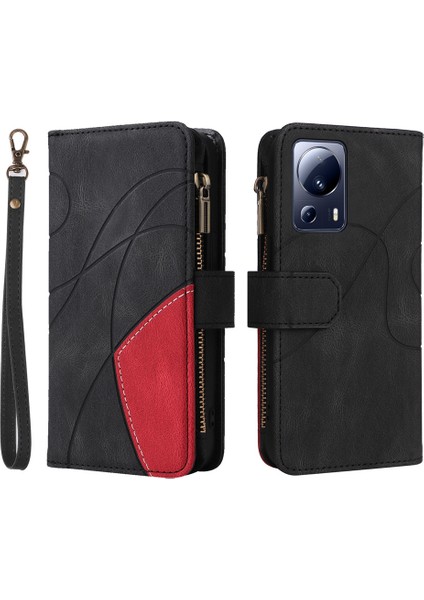 Durumda Xiaomi Mi 13 Lite Dokuz Kart Yuvalı Zip Cüzdan Suni Deri Manyetik Kapatma Telefon Kılıfı (Yurt Dışından)