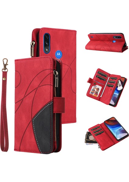 Durumda Motorola E7 Power Dokuz Kart Yuvalı Zip Cüzdan Suni Deri Manyetik Kapatma Telefon Kılıfı (Yurt Dışından)