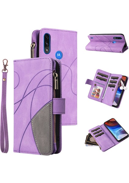 Durumda Motorola E7 Power Dokuz Kart Yuvalı Zip Cüzdan Suni Deri Manyetik Kapatma Telefon Kılıfı (Yurt Dışından)