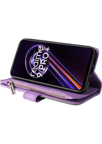Durumda Oppo Realme 9 Pro Plus Dokuz Kart Yuvalı Zip Cüzdan Suni Deri Manyetik Kapatma Telefon Kılıfı (Yurt Dışından)