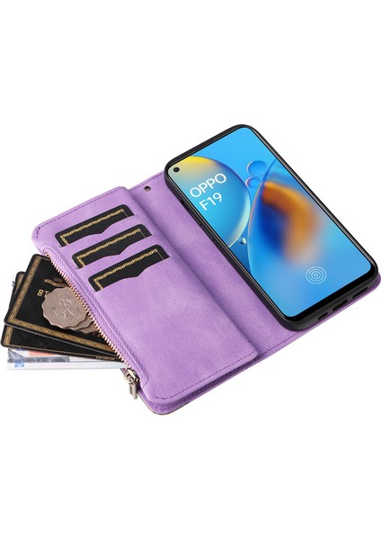 Durumda Oppo F19/A74 4g Dokuz Kart Yuvalı Zip Cüzdan Suni Deri Manyetik Kapatma Telefon Kılıfı (Yurt Dışından)