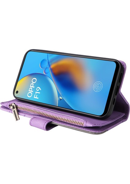 Durumda Oppo F19/A74 4g Dokuz Kart Yuvalı Zip Cüzdan Suni Deri Manyetik Kapatma Telefon Kılıfı (Yurt Dışından)