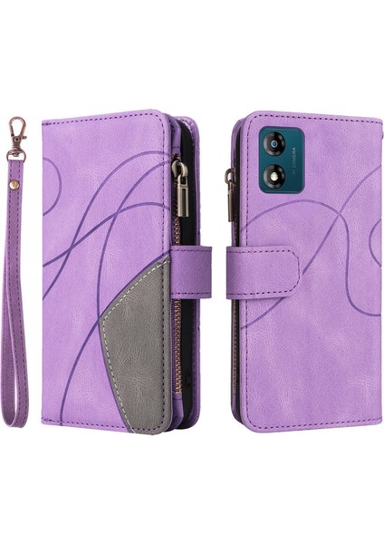 Durumda Motorola E13 Dokuz Kart Yuvalı Zip Cüzdan Suni Deri Manyetik Kapatma Telefon Kılıfı (Yurt Dışından)