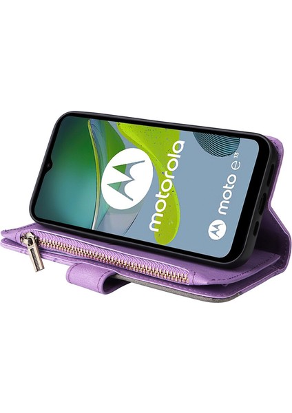 Durumda Motorola E13 Dokuz Kart Yuvalı Zip Cüzdan Suni Deri Manyetik Kapatma Telefon Kılıfı (Yurt Dışından)