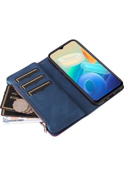 Durumda Vıvo Y55S 5g Dokuz Kart Yuvalı Zip Cüzdan Suni Deri Manyetik Kapatma Telefon Kılıfı (Yurt Dışından)