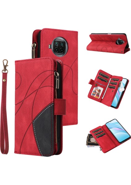 Durumda Xiaomi Mi 10T Lite Dokuz Kart Yuvalı Zip Cüzdan Suni Deri Manyetik Kapatma Telefon Kılıfı (Yurt Dışından)