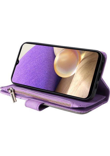 Durumda Samsung Galaxy A32 5g Dokuz Kart Yuvalı Zip Cüzdan Suni Deri Manyetik Kapatma Telefon Kılıfı (Yurt Dışından)