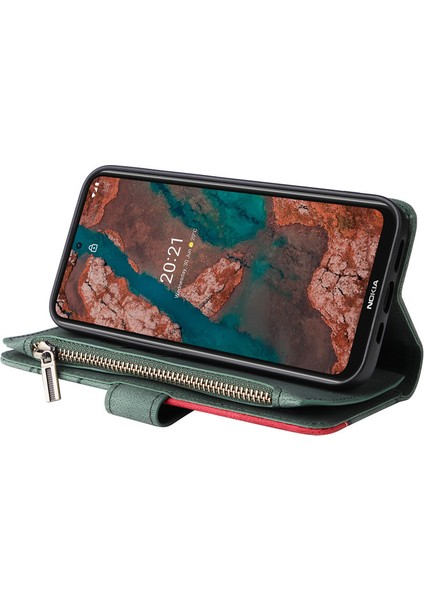 Durumda Nokia X20/X10 Dokuz Kart Yuvalı Zip Cüzdan Suni Deri Manyetik Kapatma Telefon Kılıfı (Yurt Dışından)