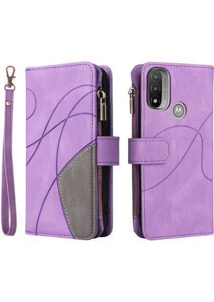 Durumda Motorola E20/E30/E40 Dokuz Kart Yuvalı Zip Cüzdan Suni Deri Manyetik Kapatma Telefon Kılıfı (Yurt Dışından)