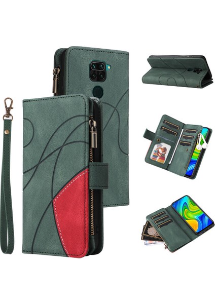 Durumda Xiaomi Redmi Note 9 4g Dokuz Kart Yuvalı Zip Cüzdan Suni Deri Manyetik Kapatma Telefon Kılıfı (Yurt Dışından)