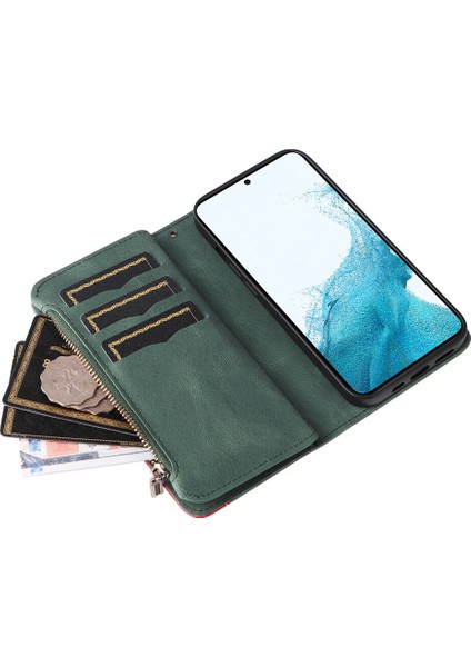 Durumda Samsung Galaxy S23 Dokuz Kart Yuvalı Zip Cüzdan Suni Deri Manyetik Kapatma Telefon Kılıfı (Yurt Dışından)