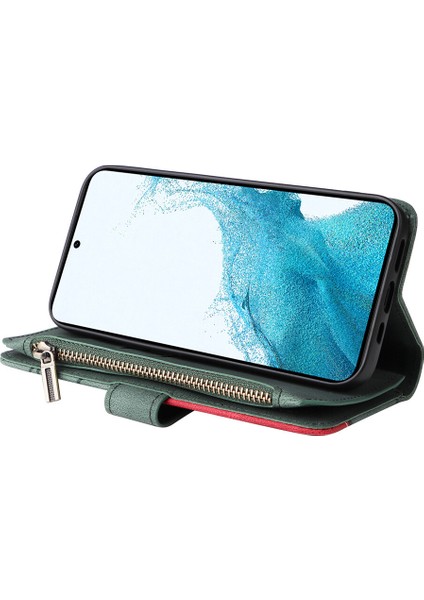 Durumda Samsung Galaxy S23 Dokuz Kart Yuvalı Zip Cüzdan Suni Deri Manyetik Kapatma Telefon Kılıfı (Yurt Dışından)