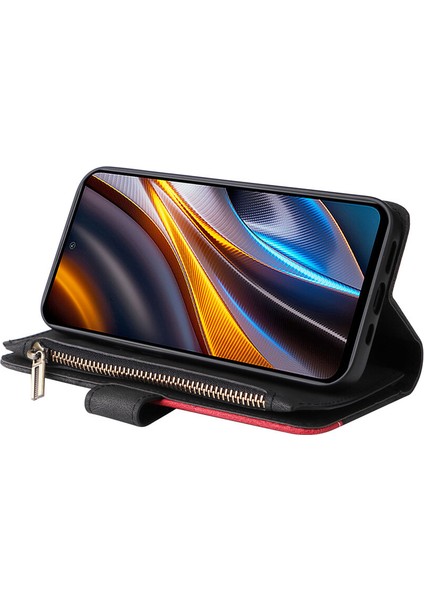 Durumda Xiaomi Poco X4 Gt Dokuz Kart Yuvalı Zip Cüzdan Suni Deri Manyetik Kapatma Telefon Kılıfı (Yurt Dışından)