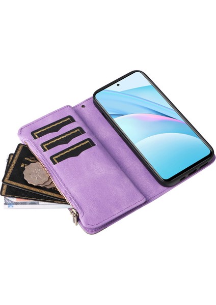 Durumda Xiaomi Mi 10T Lite Dokuz Kart Yuvalı Zip Cüzdan Suni Deri Manyetik Kapatma Telefon Kılıfı (Yurt Dışından) fırsatları