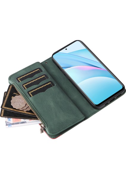 Durumda Xiaomi Mi 10T Lite Dokuz Kart Yuvalı Zip Cüzdan Suni Deri Manyetik Kapatma Telefon Kılıfı (Yurt Dışından)