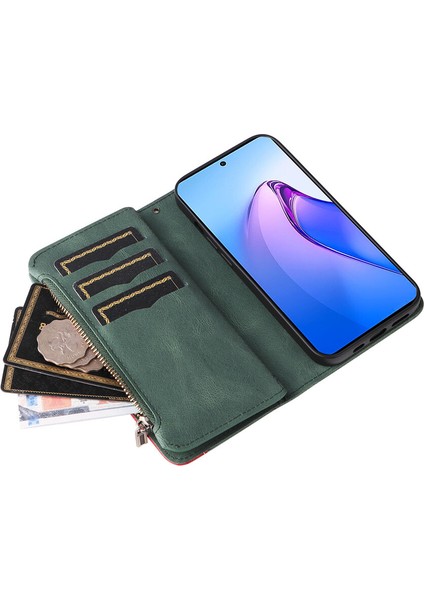 Durumda Oppo Reno 8 Pro 5g Dokuz Kart Yuvalı Zip Cüzdan Suni Deri Manyetik Kapatma Telefon Kılıfı (Yurt Dışından) fırsatları