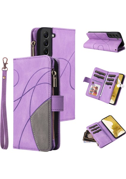 Durumda Samsung Galaxy S22 Plus Dokuz Kart Yuvalı Zip Cüzdan Suni Deri Manyetik Kapatma Telefon Kılıfı (Yurt Dışından)