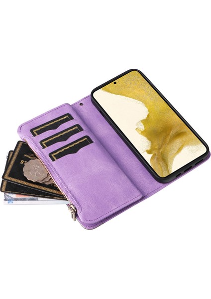 Durumda Samsung Galaxy S22 Plus Dokuz Kart Yuvalı Zip Cüzdan Suni Deri Manyetik Kapatma Telefon Kılıfı (Yurt Dışından) fırsatları