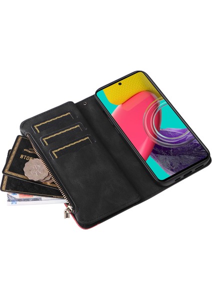 Durumda Samsung Galaxy M53 5g Dokuz Kart Yuvalı Zip Cüzdan Suni Deri Manyetik Kapatma Telefon Kılıfı (Yurt Dışından) fırsatları
