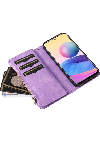 Durumda Xiaomi Redmi Note 10T Dokuz Kart Yuvalı Zip Cüzdan Suni Deri Manyetik Kapatma Telefon Kılıfı (Yurt Dışından)