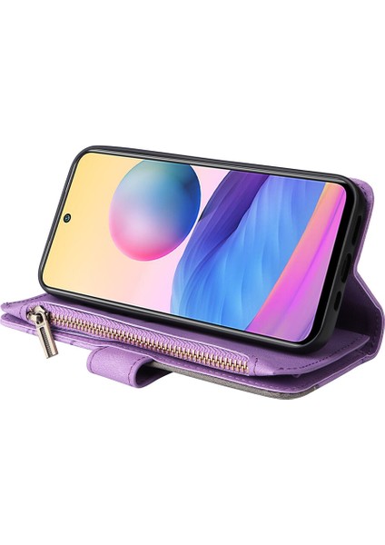 Durumda Xiaomi Redmi Note 10T Dokuz Kart Yuvalı Zip Cüzdan Suni Deri Manyetik Kapatma Telefon Kılıfı (Yurt Dışından)