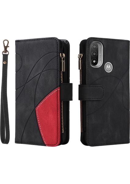 Durumda Motorola E20/E30/E40 Dokuz Kart Yuvalı Zip Cüzdan Suni Deri Manyetik Kapatma Telefon Kılıfı (Yurt Dışından) modelleri