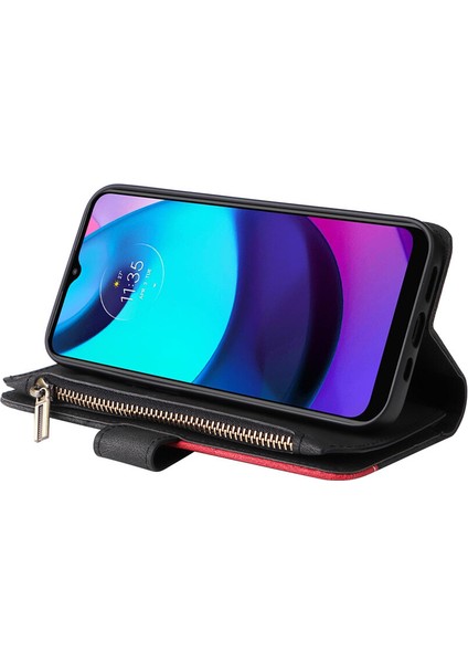 Durumda Motorola E20/E30/E40 Dokuz Kart Yuvalı Zip Cüzdan Suni Deri Manyetik Kapatma Telefon Kılıfı (Yurt Dışından) indirimleri